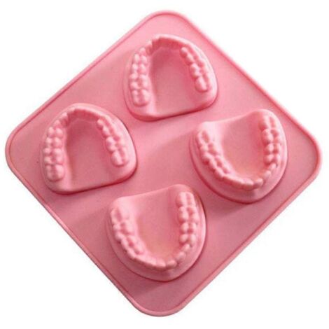 Moule à glaçons en silicone en forme de dentier (4 trous), bac à glaçons à faire soi-même, moule à glace, cadeau humoristique pour dentistes et seniors (1/5)