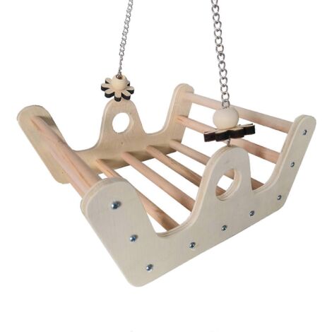 Perchoir balançoire en bois naturel 18 cm, support en bois, jouet à mâcher, accessoires pour cage (1/5)