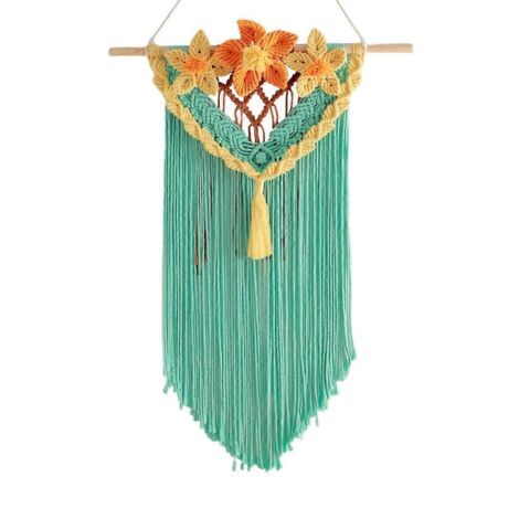 Attrape-rêves mural à pompons fleuris - Fournitures de décoration pour chambre d'enfant et maison (1/5)