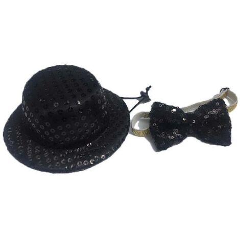 Chapeau haut-de-forme et cravates pour chien, nœuds papillon noirs à paillettes, cravates pour chien, nœuds papillon ajustables (1/5)