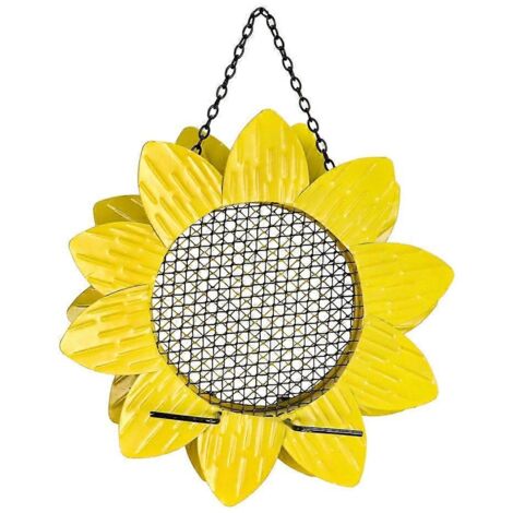 Mangeoires suspendues en métal en forme de tournesol avec perchoir pour oiseaux sauvages (1/5)