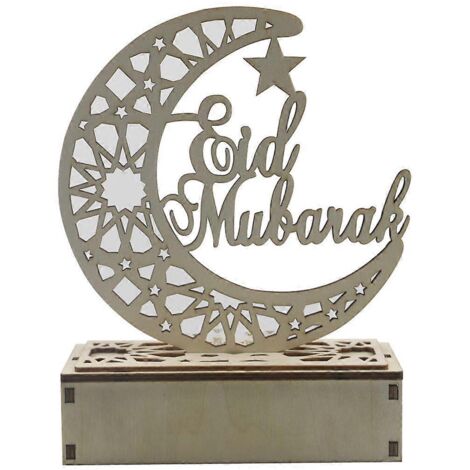 Décorations de maison Ramadan Eid Mubarak : Lune lumineuse LED, ornement en bois à faire soi-même, style islamique (1/5)