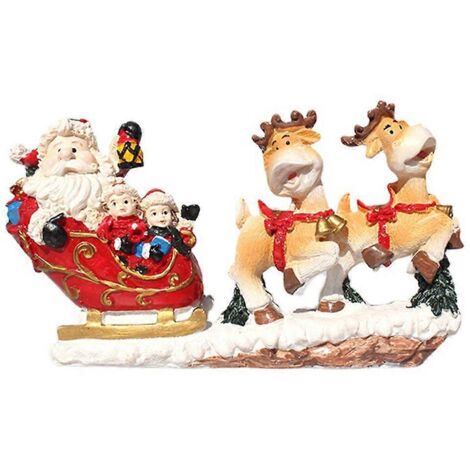 Statues de Père Noël en traîneau avec des rennes, ornement en résine, scène de village d'hiver, figurine, collection de décorations de Noël, cadeaux (1/5)