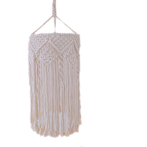 Abat-jour élégant à pompons, style bohème nordique, tissé à la main, en coton, pour lampe décorative artisanale. (1/5)