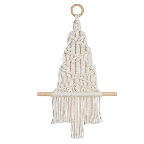 Tapisserie murale bohème en macramé, sapin de Noël tissé à la main, pompons et pompons, décoration pour chambre d'enfant ou décoration murale. (1/5)