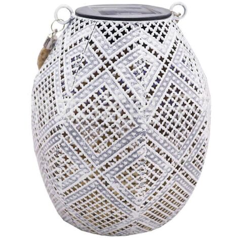 Lanterne solaire à motif rétro imitation tissu, éclairage LED décoratif pour jardin, terrasse ou patio. (1/5)