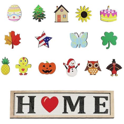 Panneau de porte d'entrée interchangeable avec 15 icônes, style rustique, en bois, à suspendre au porche pour une décoration de maison de campagne ou de vacances. (1/5)