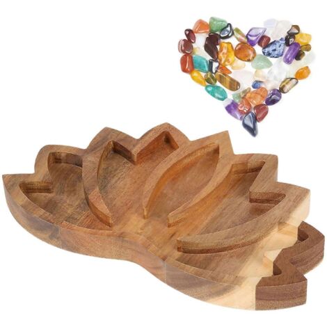 Plateau en bois en forme de lotus pour cristaux et pierres, étagère de rangement et d'exposition pour la maison, la chambre, le salon ou le bureau. (1/5)