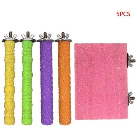 Lot de 5 perchoirs en bois pour perroquets, jouets pour griffes et bec, support pour griffes et décoration de cage pour perruches ondulées et cacatoès. (1/5)