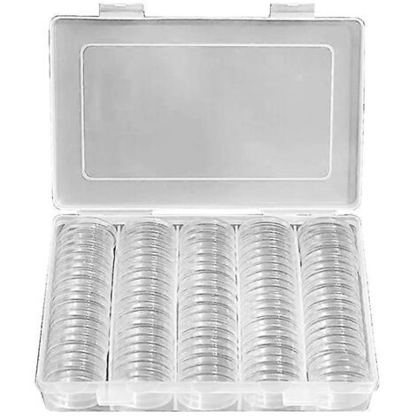 Lot de 100 capsules de rangement pour pièces de 25 mm, boîte de rangement idéale pour collectionner les pièces de monnaie. (1/5)