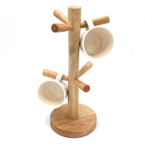 Porte-tasses en bois pour 6 tasses, support pour tasses à thé et à café, égouttoir à tasses. (1/5)