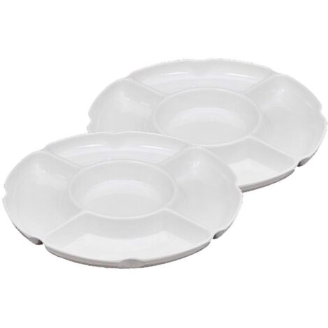 Plateau de service rond compartimenté pour apéritif, 2 pièces, blanc, 5 compartiments (1/5)