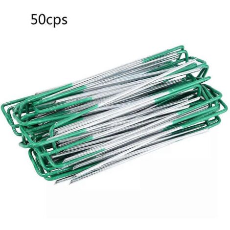 50 piquets de jardin en forme de U pour gazon artificiel, résistants à la rouille, pour la fixation de clôtures. (1/5)
