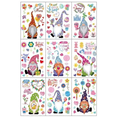 Lot de 9 autocollants décoratifs pour fenêtre/porte de dortoir, parfaits pour la fête des mères (gnomes). (1/5)