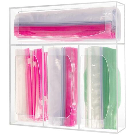 Boîte de rangement distributrice de sachets de congélation à fermeture zip en acrylique, idéale pour ranger sandwichs et snacks de différentes tailles. (1/5)