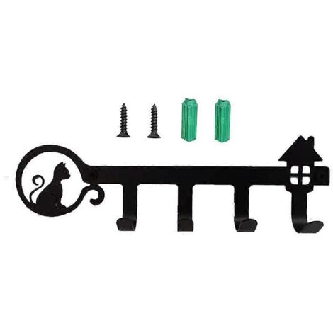 Porte-clés mural à 4 crochets, étagère décorative mignonne pour chat, avec vis et chevilles pour ranger manteaux, vêtements, serviettes, chapeaux et sacs à main. (1/5)
