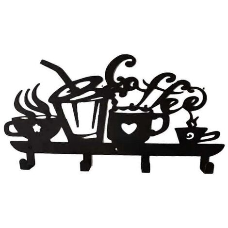 Support mural créatif à 4 crochets pour tasses à café, égouttoir, porte-tasses en métal noir (1/5)