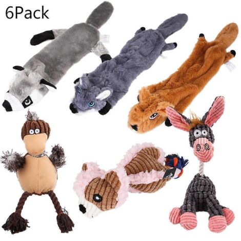 Lot de 6 jouets à mâcher en peluche pour chien, en forme d'animal avec couineur, petit perroquet (1/5)