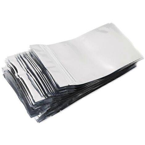 50 sachets refermables en aluminium argenté (8,5 x 14 cm), transparents et étanches. (1/5)