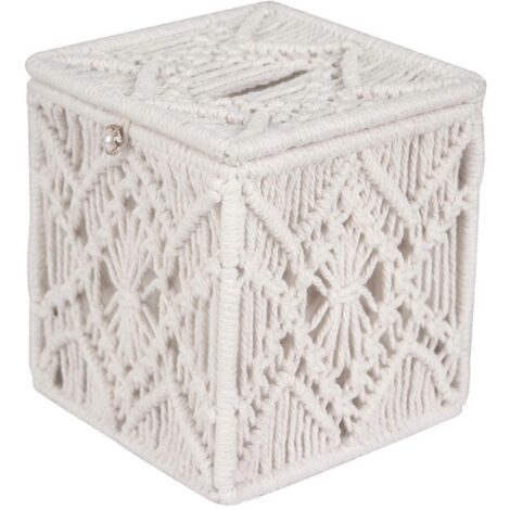 Boîte à mouchoirs en coton tissé à la main avec boucle à perles, rangement pour serviettes en macramé. (1/5)