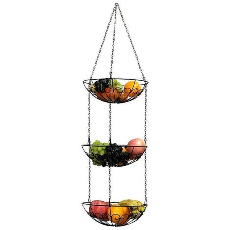 Panier à fruits suspendu à 3 niveaux, bol de rangement pour légumes en fil de fer robuste, décoration de cuisine (1/5)