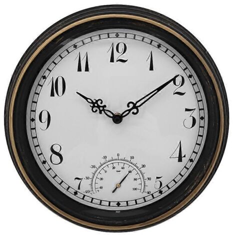 Horloge murale rétro de 30 cm avec thermomètre, horloge décorative à suspendre (1/5)