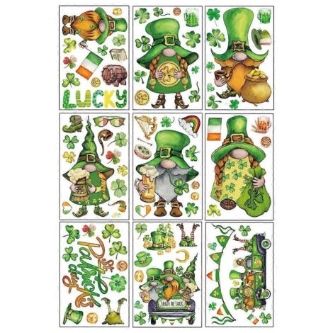 85 autocollants statiques pour fenêtre sur le thème de la Saint-Patrick : gnomes et lutins. (1/5)