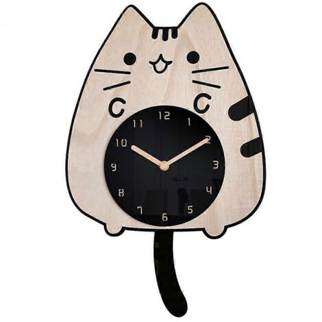 Horloge en bois avec chat remuant la queue, décoration pour la maison, la chambre, le salon ou le bureau. (1/5)