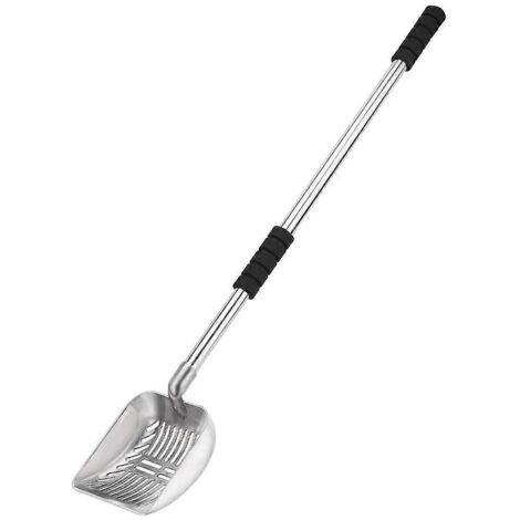Pelle à litière pour chat détachable en métal, pelle profonde, tamis à long manche rembourré en mousse (1/5)