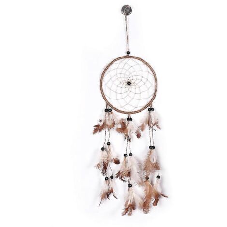 Attrape-rêves avec anneau de perles fait main, décoration traditionnelle en plumes à suspendre au mur, pour voiture, maison ou chambre d'enfant (1/5)