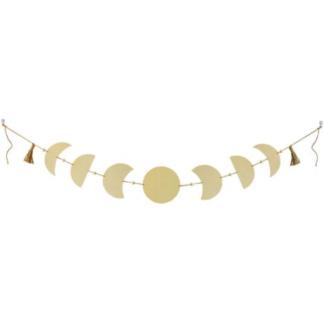 Pendentif bohème lune et étoile en copeaux de bois, décoration murale bohème, pompon, cadeau pour chambre à coucher, attrape-rêves, ornement de Noël (1/5)