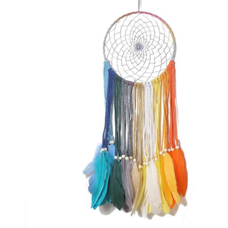 Attrape-rêves colorés en plumes faites main, style amérindien, filet circulaire pour chambre d'enfant (garçons et filles), décoration murale pour chambre de bébé. (1/5)