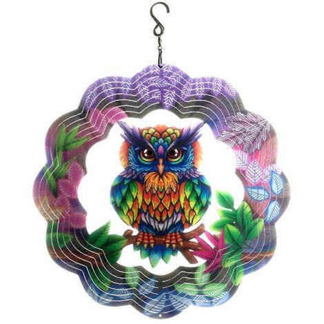 Hibou en métal coloré - Décoration de jardin, terrasse ou maison - Ornement mural à suspendre - Cadeau décoratif (1/5)