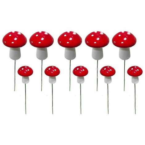 Lot de 10 mini-champignons miniatures pour tuteurs de jardin, silhouettes pour jardin féérique d'intérieur et d'extérieur (1/5)