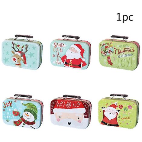 Boîte à bonbons de Noël en fer-blanc avec motif Père Noël mignon et anse (1/5)