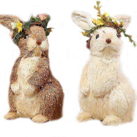 Figurines de lapins de Pâques en paille, lapins tissés à la main, décorations de bureau artisanales pour fêtes de jardin. (1/5)