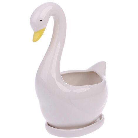 Pot de fleurs en céramique White Swan pour plantes succulentes, jardinière de bureau, décoration intérieure (1/5)