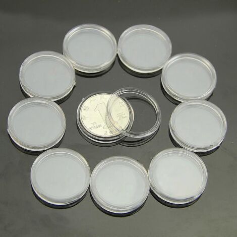 Lot de 10 capsules de rangement rondes transparentes de 25 mm en plastique. (1/4)