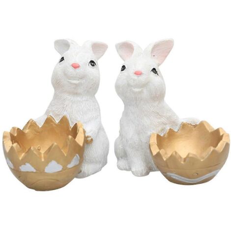 Lot de 2 figurines de lapins de Pâques pour la décoration intérieure et extérieure (statues et ornements de jardin) (1/5)