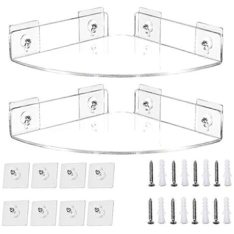 Lot de 2 étagères d'angle de salle de bain en acrylique transparent, fixation murale flottante (1/5)