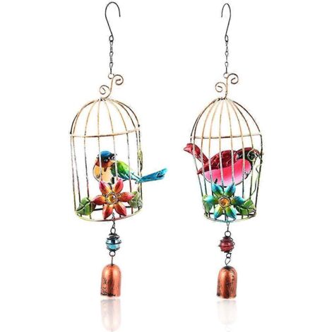 Lot de 2 carillons à vent vintage en forme de cage à oiseaux, clochettes de porte, ornements de jardin et de fenêtre (1/5)