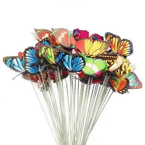 Lot de 50 papillons artificiels pour décoration de jardin, pelouse, terrasse, art et artisanat d'extérieur (1/5)