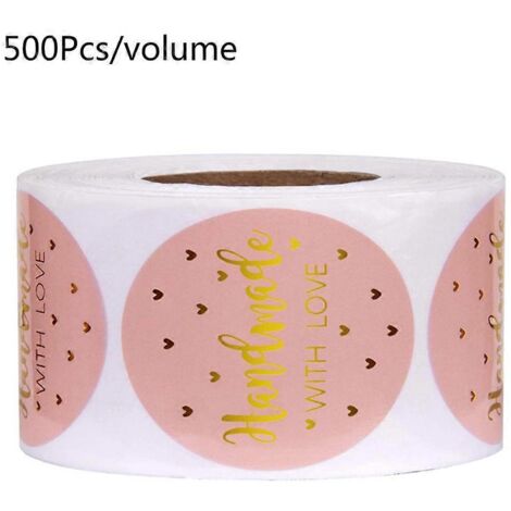 500 autocollants faits main avec amour, étiquettes rondes à fermeture dorée, pour scrapbooking fait main (1/5)