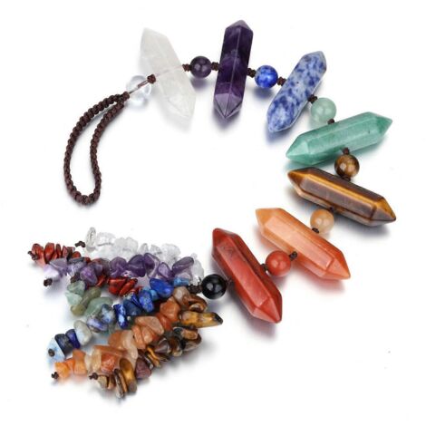 Pendentif pompon en cristal naturel, 7 couleurs, tressé à la main, breloque de guérison suspendue pour la décoration intérieure et extérieure (jardin, voiture), cadeau (1/5)
