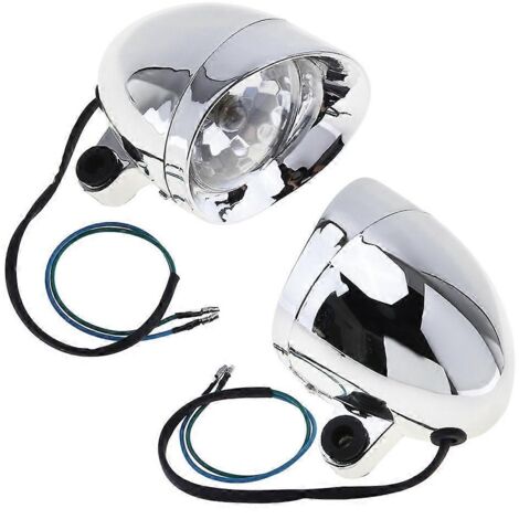 Lot de 2 phares de moto chromés avec projecteur antibrouillard et feux de jour. (1/5)