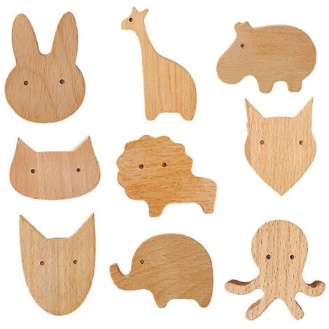Lot de 9 crochets muraux décoratifs en bois massif, motif animaux mignons, pour porte-clés. (1/5)