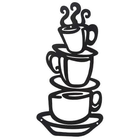 Décoration murale en métal représentant une tasse à café, avec une enseigne lumineuse en fil de fer, idéale pour une cuisine ou un restaurant sur le thème du café. (1/5)