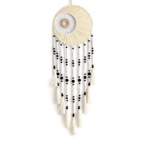 Attrape-rêves mural en macramé avec longs pompons et perles (1/5)
