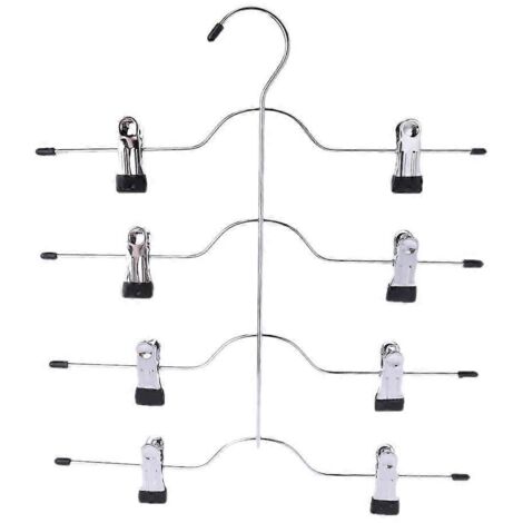 Cintre multifonctionnel à 4 niveaux en acier inoxydable avec 8 pinces pour pantalons et jupes. (1/5)