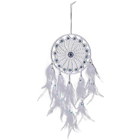 Pendentif breloque attrape-rêves tissé à la main avec plumes et yeux bleus (1/5)